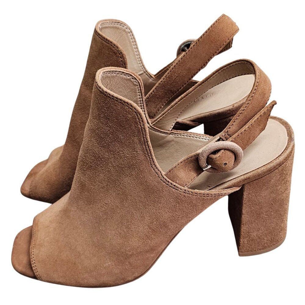 Boho Hippie Hippy Dressy Classic Tan Suede Heel Open Toe Block Heel Size 8.5